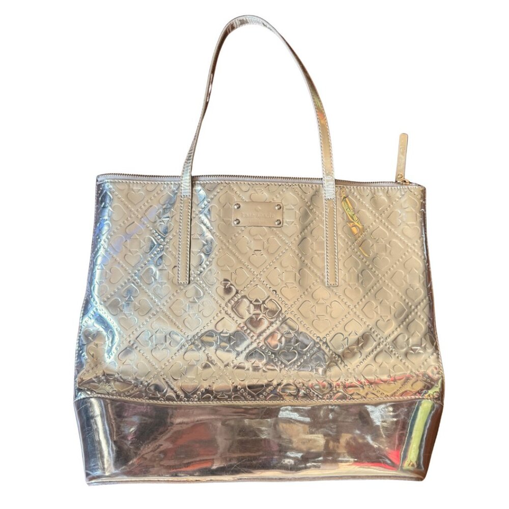 Kate Spade Quinn Beale Street XL Metallic Gold Patent Tote Bag Heart Spade